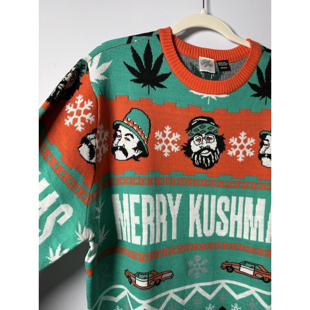 Cheech & Chong Ugly Christmas Sweater Medium Merry Kushmas Novelty Holiday NWOT - Picture 3 of 10